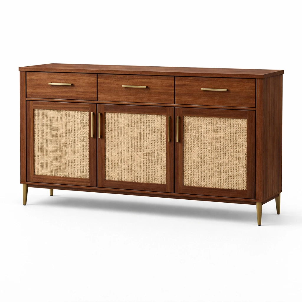 Sideboard Holz Dunkelbraun Rattan Gross-velnoxio
